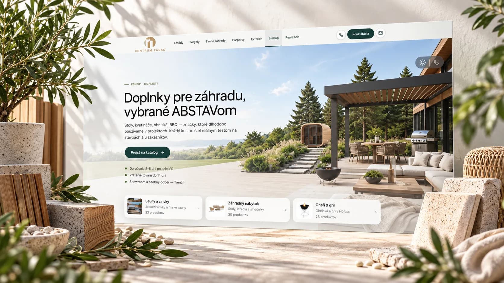 Centrum Fasád — stránka e-shopu se zahradními doplňky