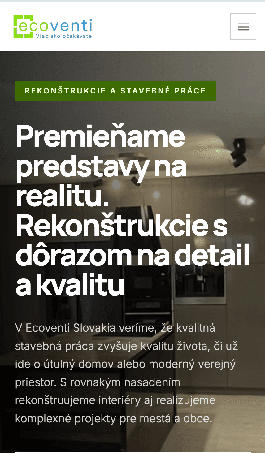 Ecoventi s.r.o., Poltár – Stavební firma + servis oken – Mobile 01