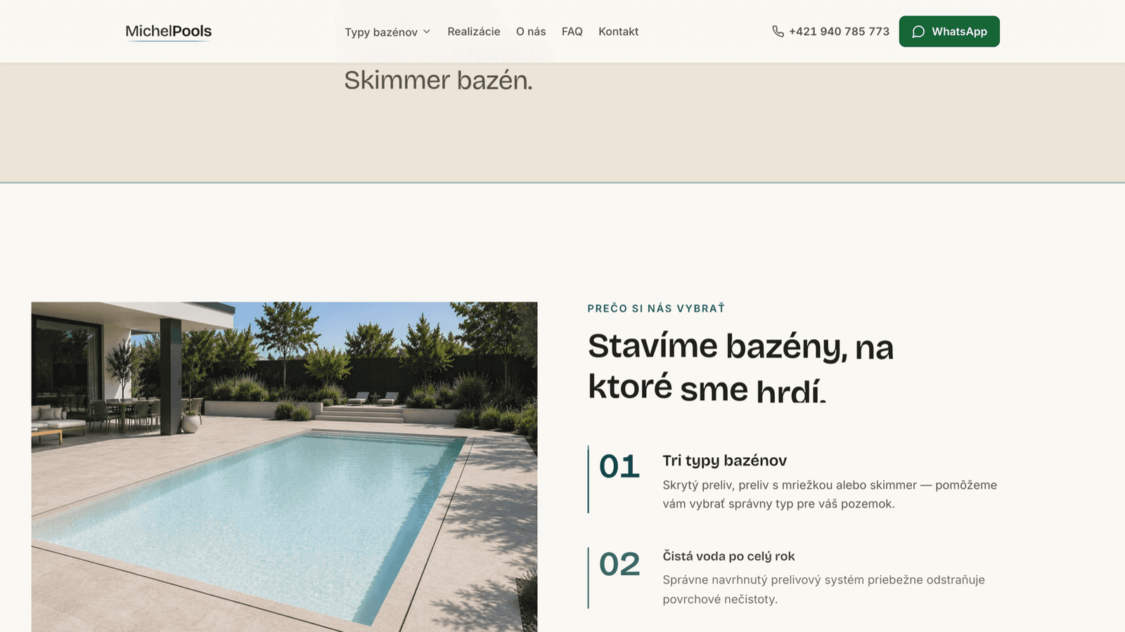 Michel Pools – Web bazénové firmy – Typy bazénů