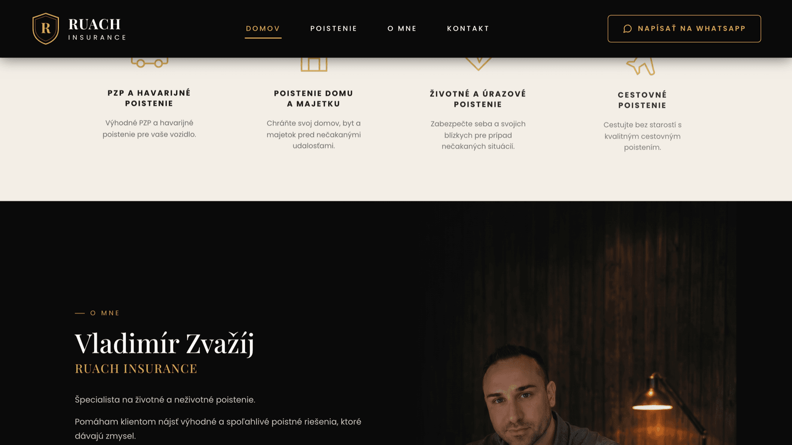 RUACH Insurance – Pojištění — poptávkový web – Sekce