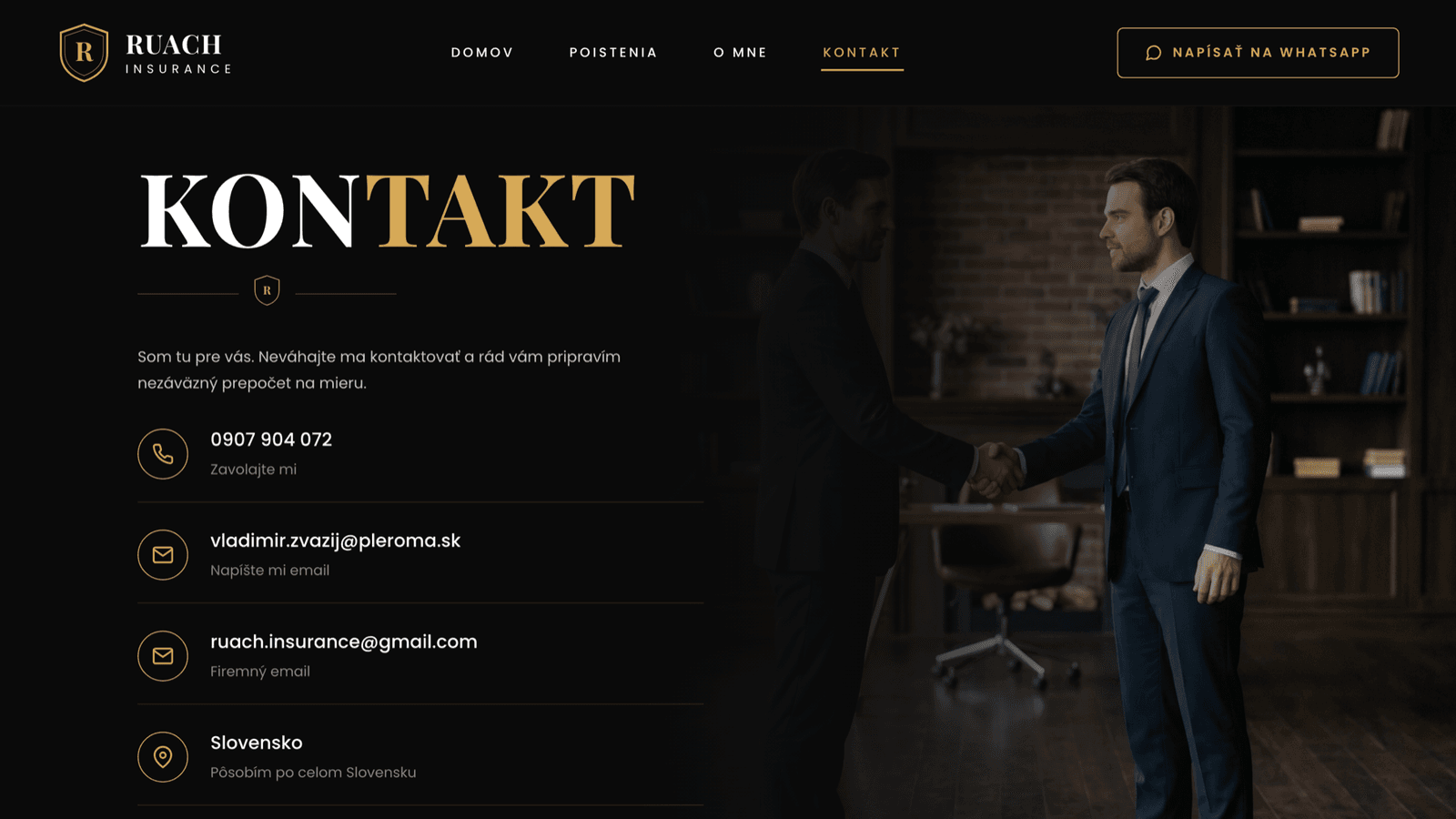 RUACH Insurance – Pojištění — poptávkový web – Kontakt