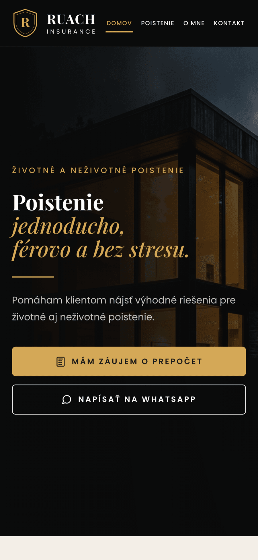 RUACH Insurance – Pojištění — poptávkový web – Mobil — domů