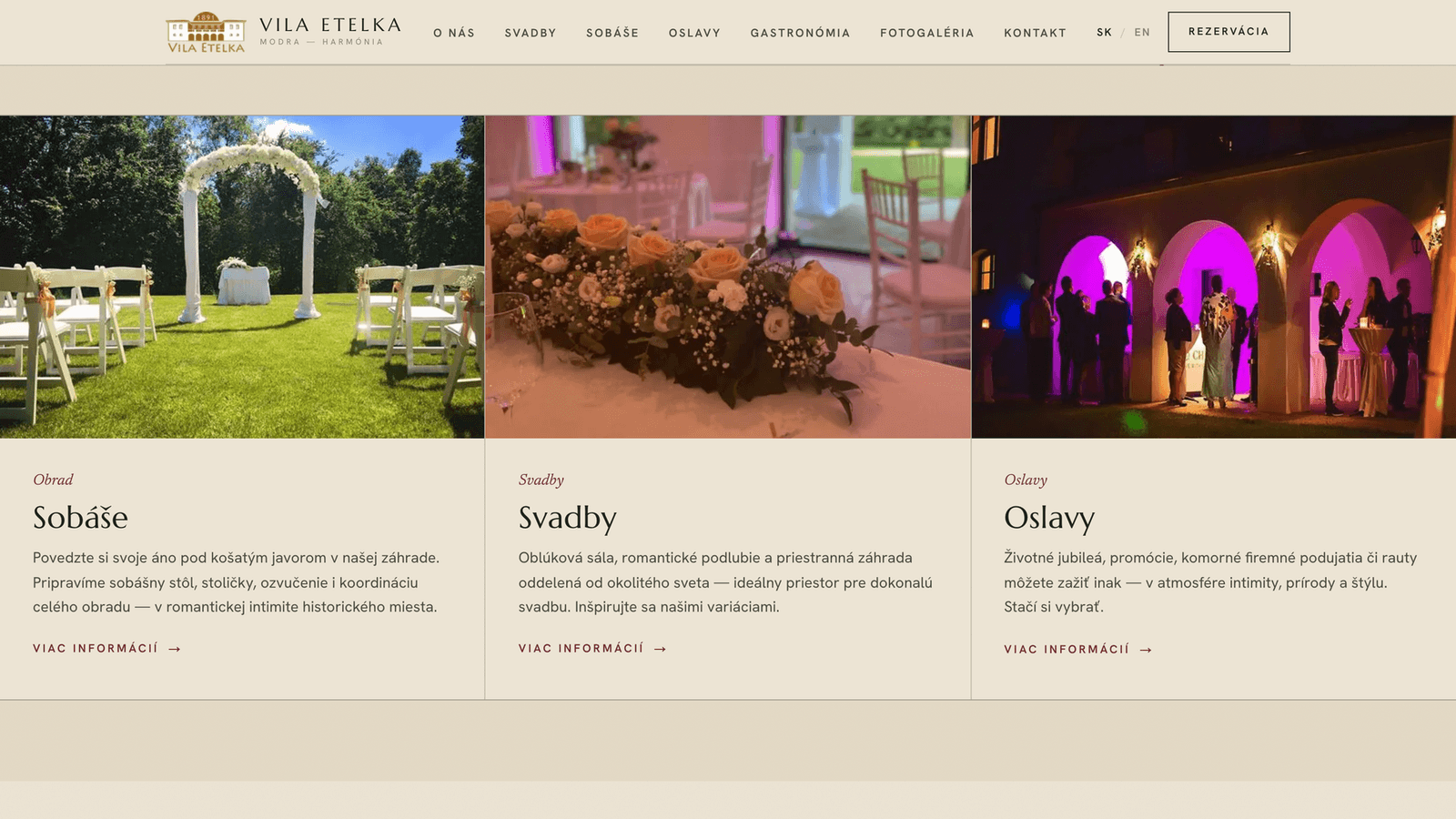 Vila Etelka – Svatební a eventové místo – Nabídka