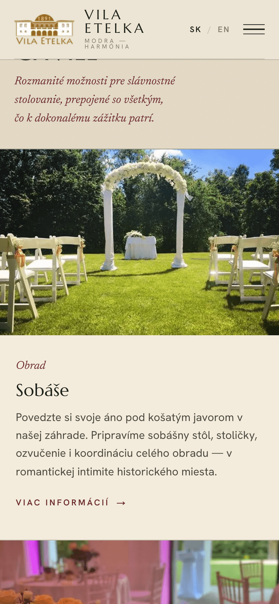 Vila Etelka – Svatební a eventové místo – Mobil — nabídka