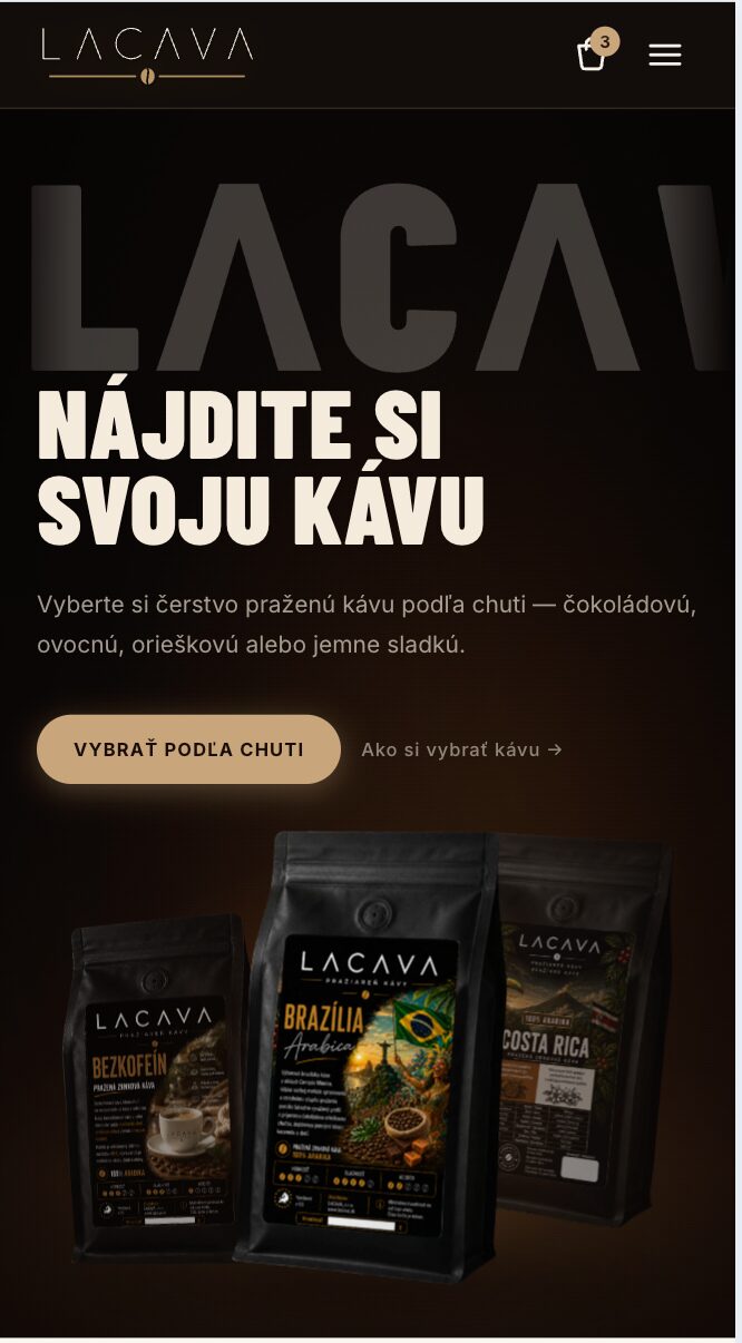 Mobilní katalog LACAVA s výběrem kávy podle chuti.